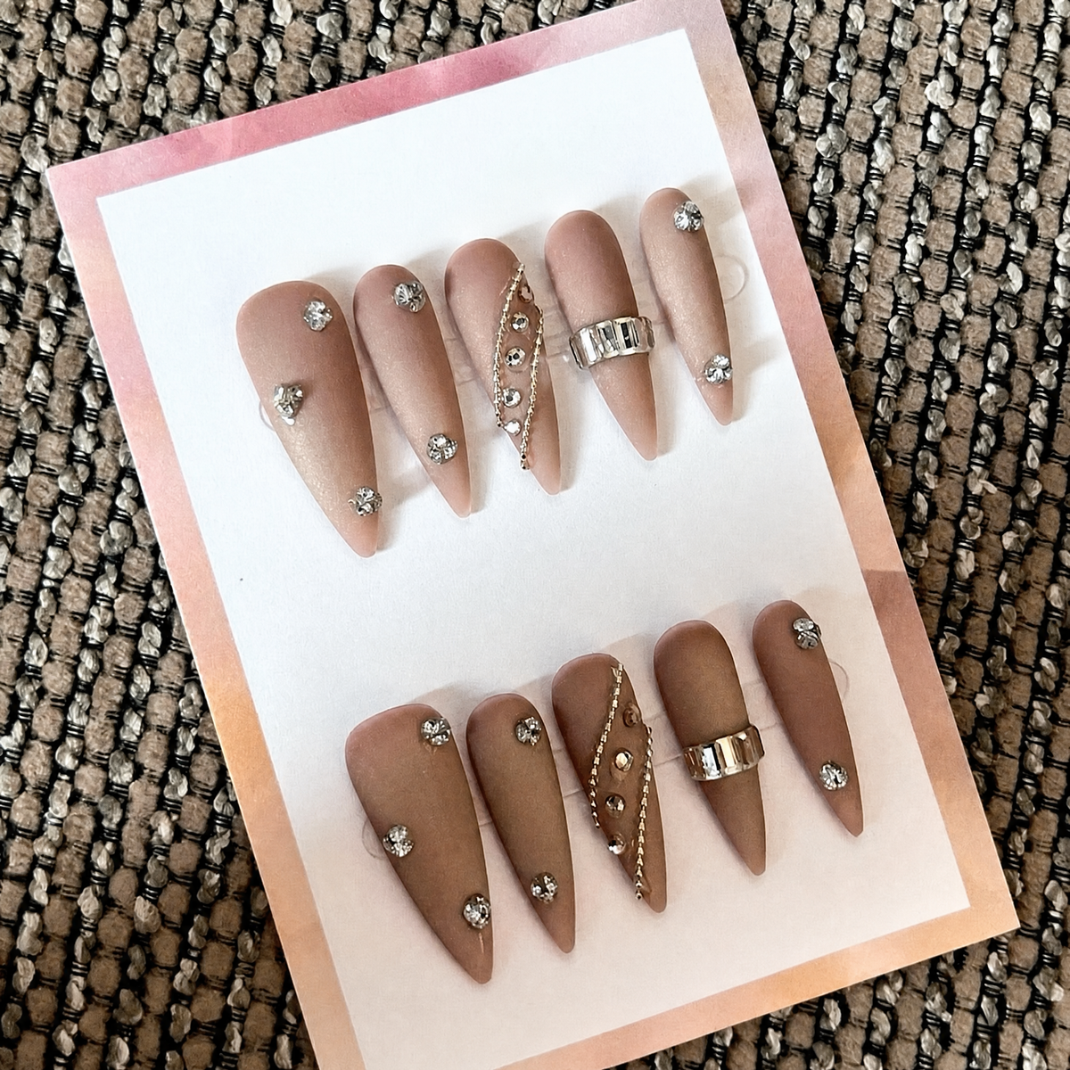 Nude Jewel - Nude Crystal Pointed Press-On Nails – Image 2