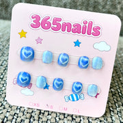 365nails: "블루 벨벳 하트" – 캣아이 & 3D 하트 수제 숏 스퀘어형 네일