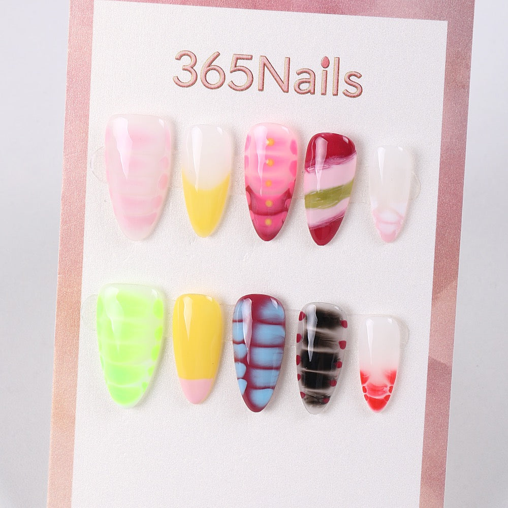 365Nails Candy Glass Press-On Nails Jelly Gradient French with Hand-Painted Ripples  Tags