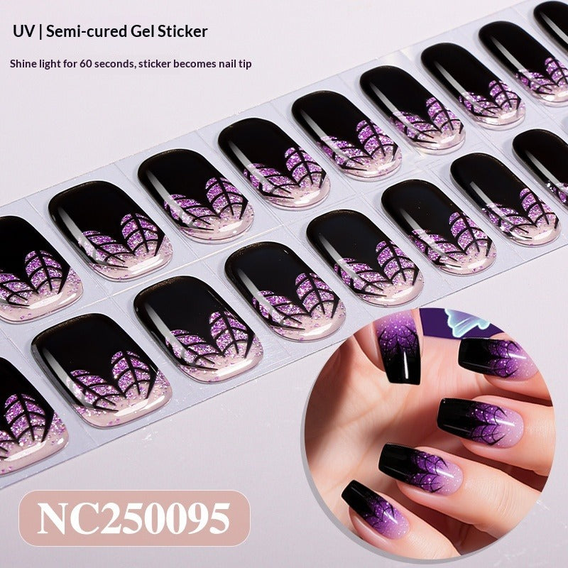 Semi-Cured Gel Nail Strips Halloween Glow Gothic Spiderweb Ghost Design (MOQ=3)