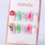 Colorful jelly gradient silver shimmering star heart wing rhinestone inlay medium square hand-painted press on nail