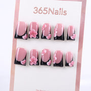 粉紅色與黑色 3D立體花卉設計穿戴甲 ( MOQ=5pcs )