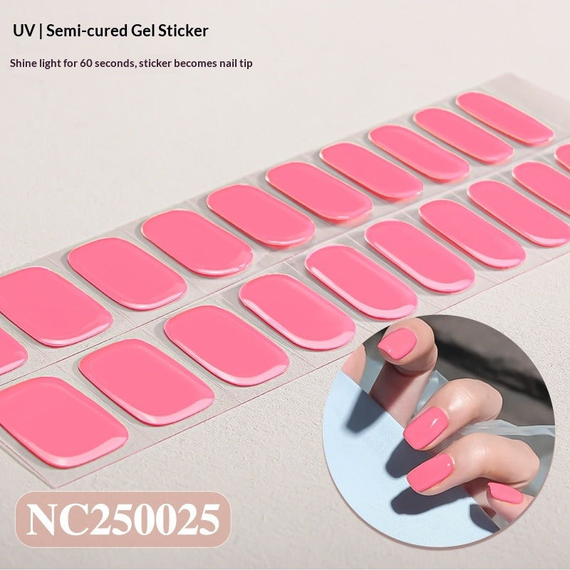 Semi-Cured Gel Nail Strips Solid Color Glossy Minimal Design (MOQ=3)