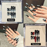 Gothic Black Night Sky Marble Cross Press-On Nails