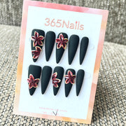 365nails: 벨벳 블룸 – 3D 입체 플라워 수제 스틸레토형 프레스온 네일