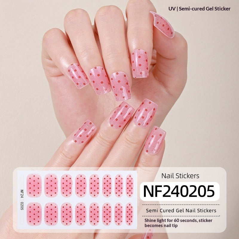 Semi-Cured Gel Nail Strips French Gradient Glitter Bow Glossy Design (MOQ=3)