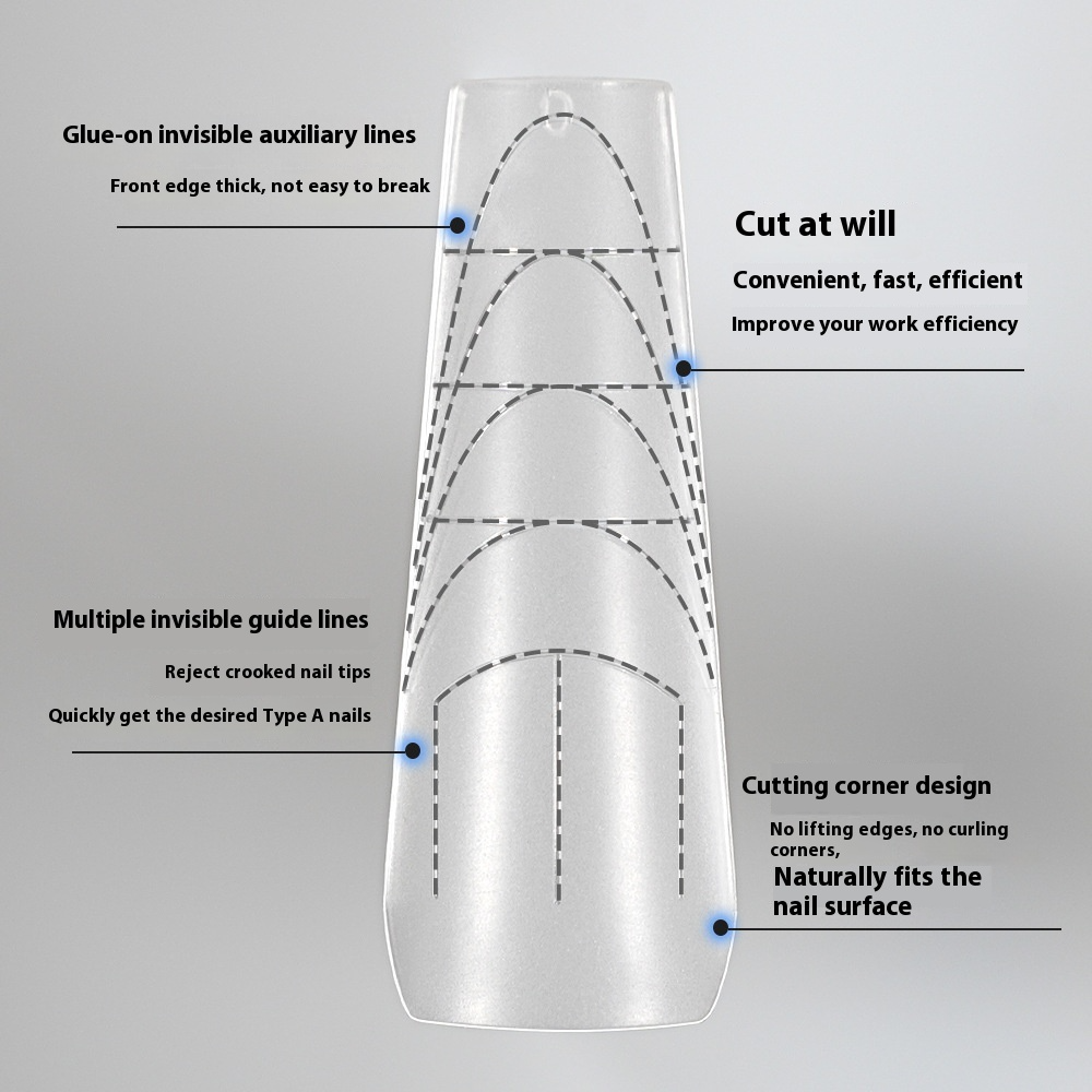 Nail Tips press on nails pads 240 pieces free of engraving and grinding, boxed long matte non-marking with scale lines and half-pasted fake nails