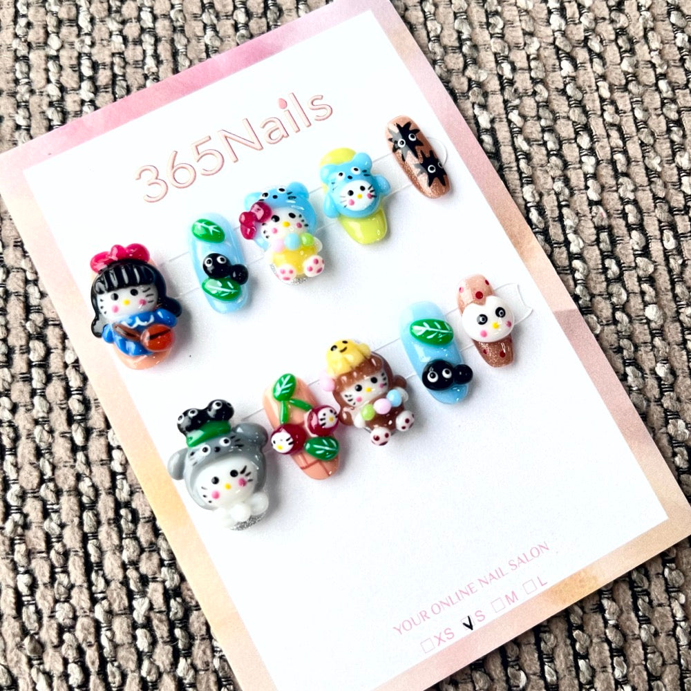 365nails: "Whimsical Garden Party" – 3D Character Short Square Nails