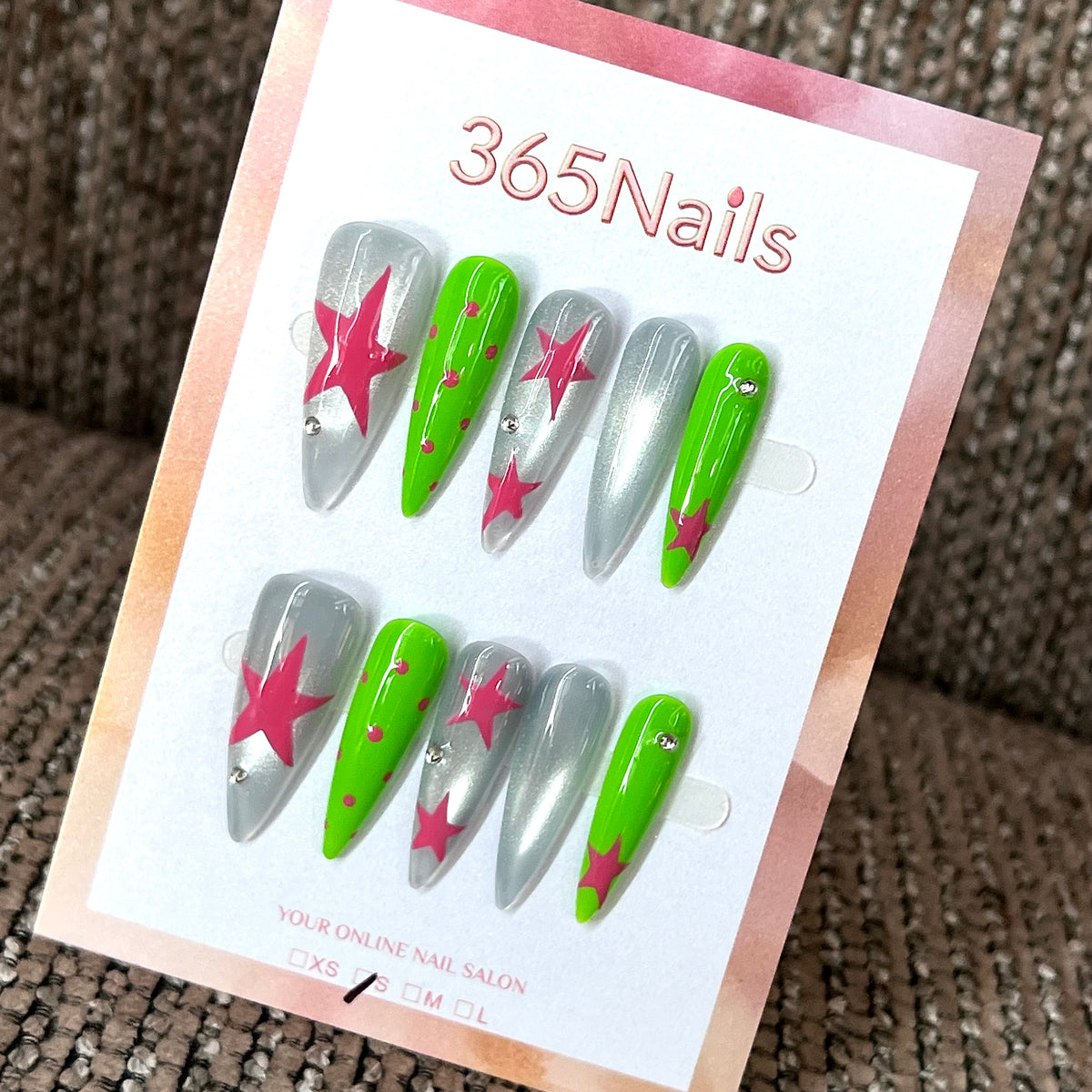 Cherry Lime Star - Green Red Graphic Press-On Nails