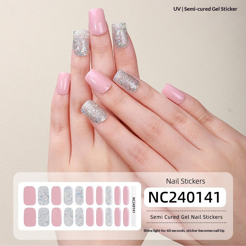 Semi-Cured Gel Nail Strips Sparkle Diagonal Cat Eye Glossy Design (MOQ=3)
