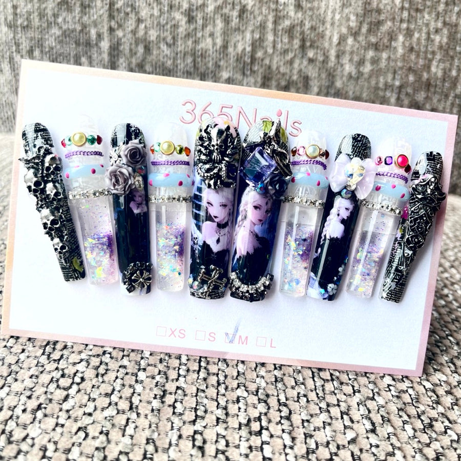 365nails: "Dark Fantasy" – 3D Gothic Figure Handmade Coffin Nails-5.5cm