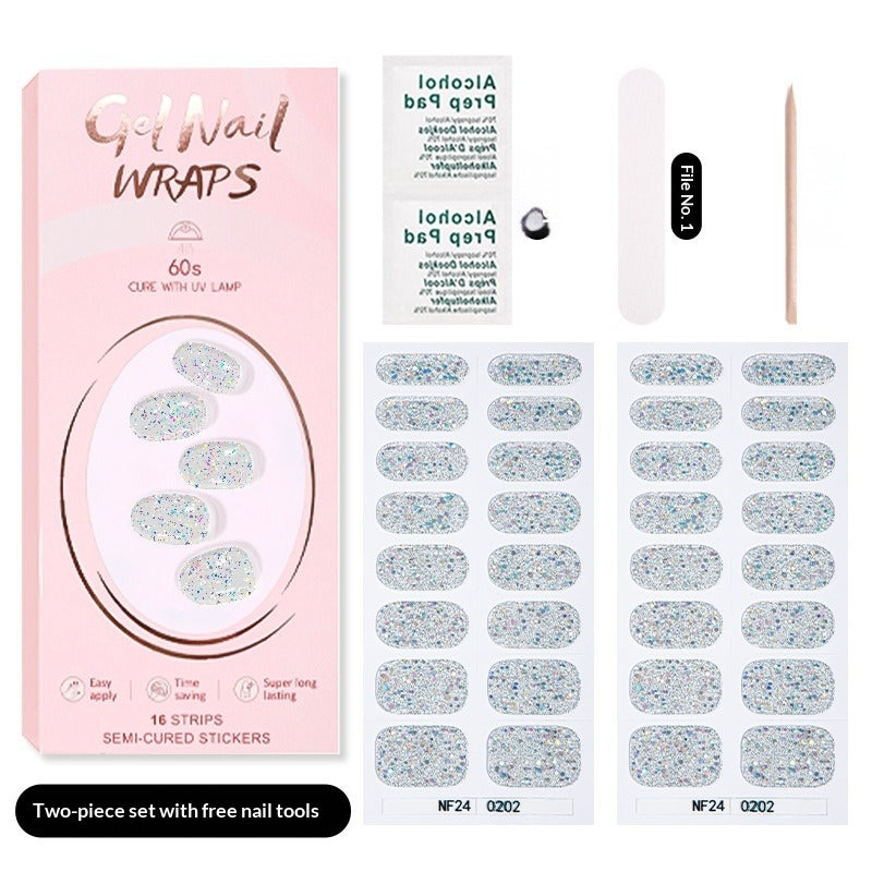 Semi-Cured Gel Nail Strips Pure Solid Glitter Glossy Design (MOQ=3)