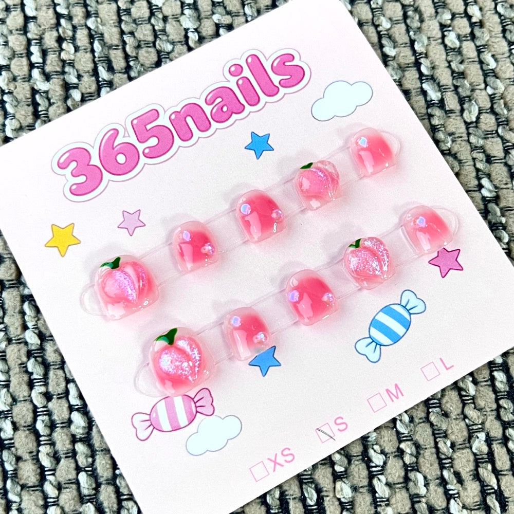 365nails: "Peachy Keen" – 3D Fruit & Glitter Handmade Short Square Nails