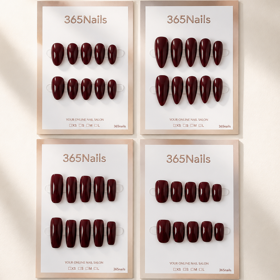 "Burgundy Wine" - Solid Color Handmade Nails (8 Shapes Available)