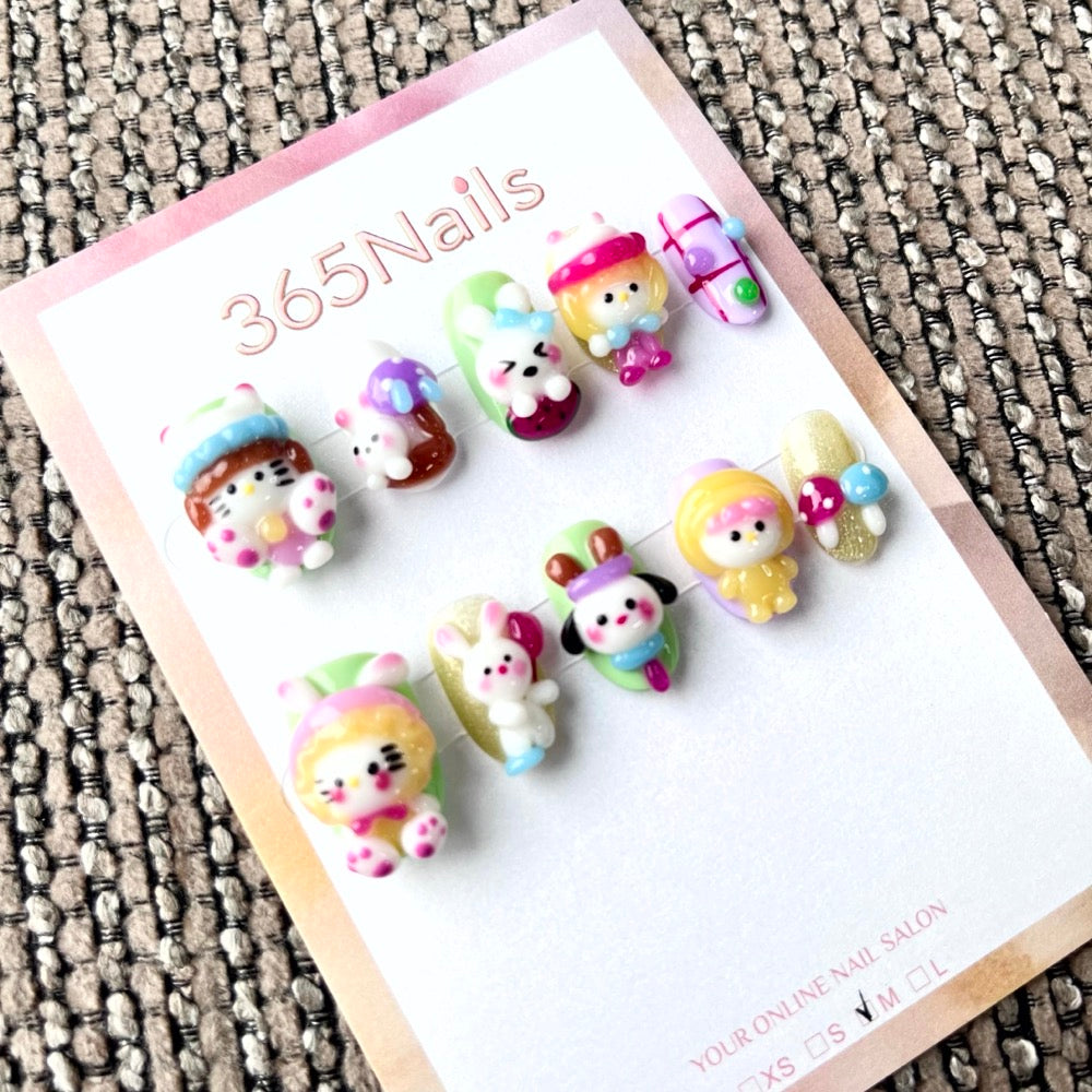 365nails: "Candy Garden Friends" – 3D Cartoon Animal Short Square Nails