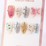 365Nails Nude Mix with Gold & Silver Chrome, Jelly 3D Florals and Dewy Metal Beads Press-On Nails