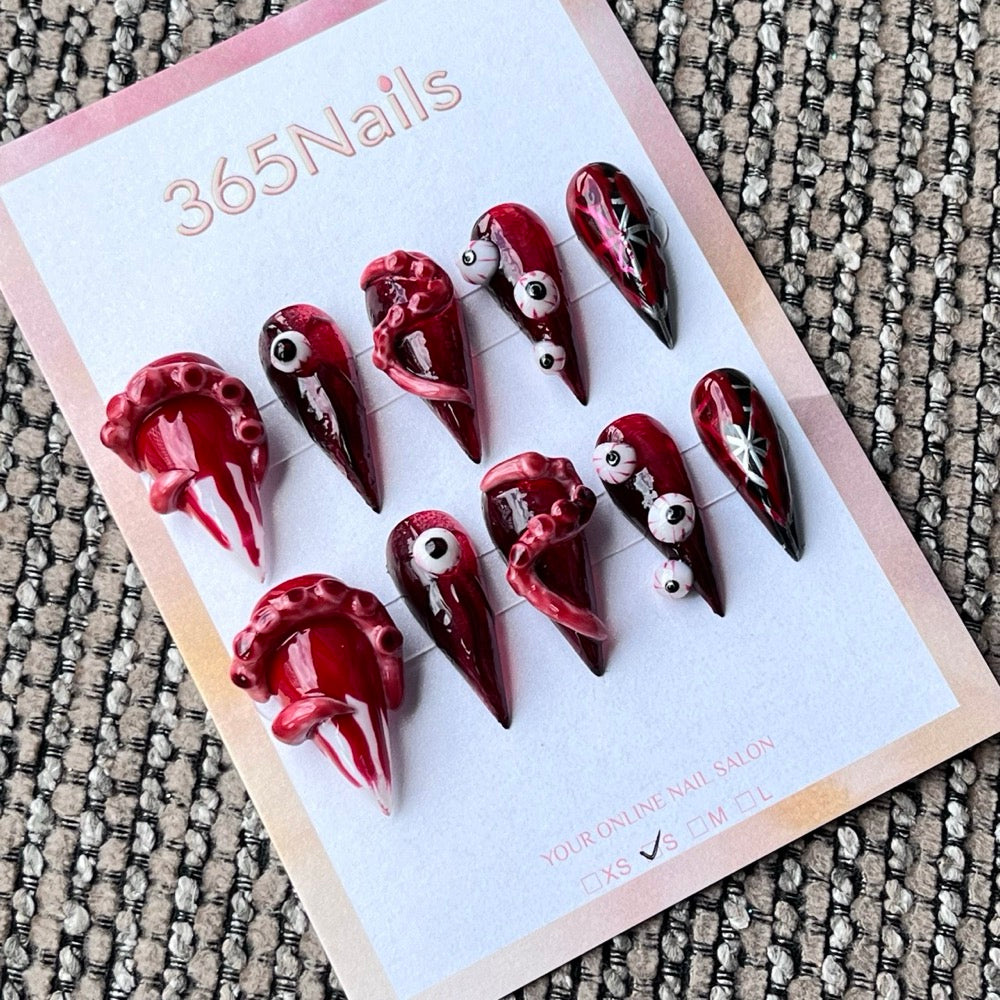 Gothic Horror 3D Eyeball & Tentacle Stiletto Press-On Nails
