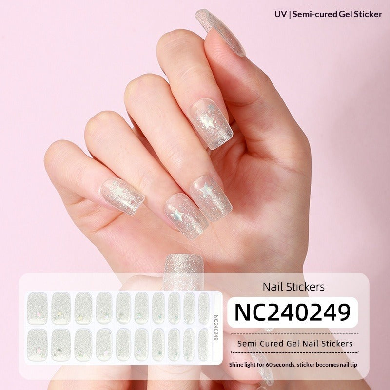 Semi-Cured Gel Nail Strips Floral Star Heart Cow-Print Mix Design (MOQ=3)