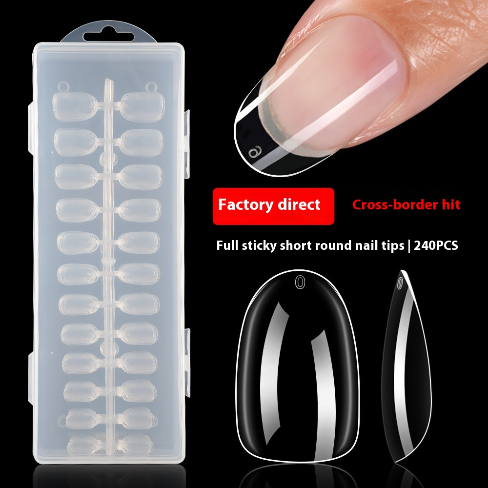 Nail Tips Transparent Oval Press-On Nail Tips, Ultra-Thin Short Round Non-Marking Fake Nails Boxed (MOQ=3)