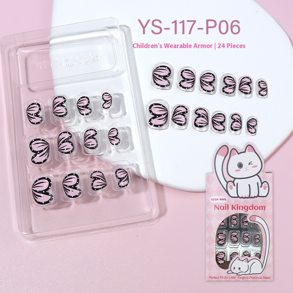 Children press on nails, cartoon 24-piece boxed finished product, sweet and cute children's removable fake nail patch manicure