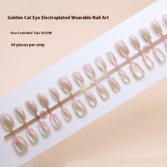 Nail Tips cat eye electroplating press on nails Aurora nail art piece ins wind advanced nail piece small short T  prefabricated nail  30｜365nails