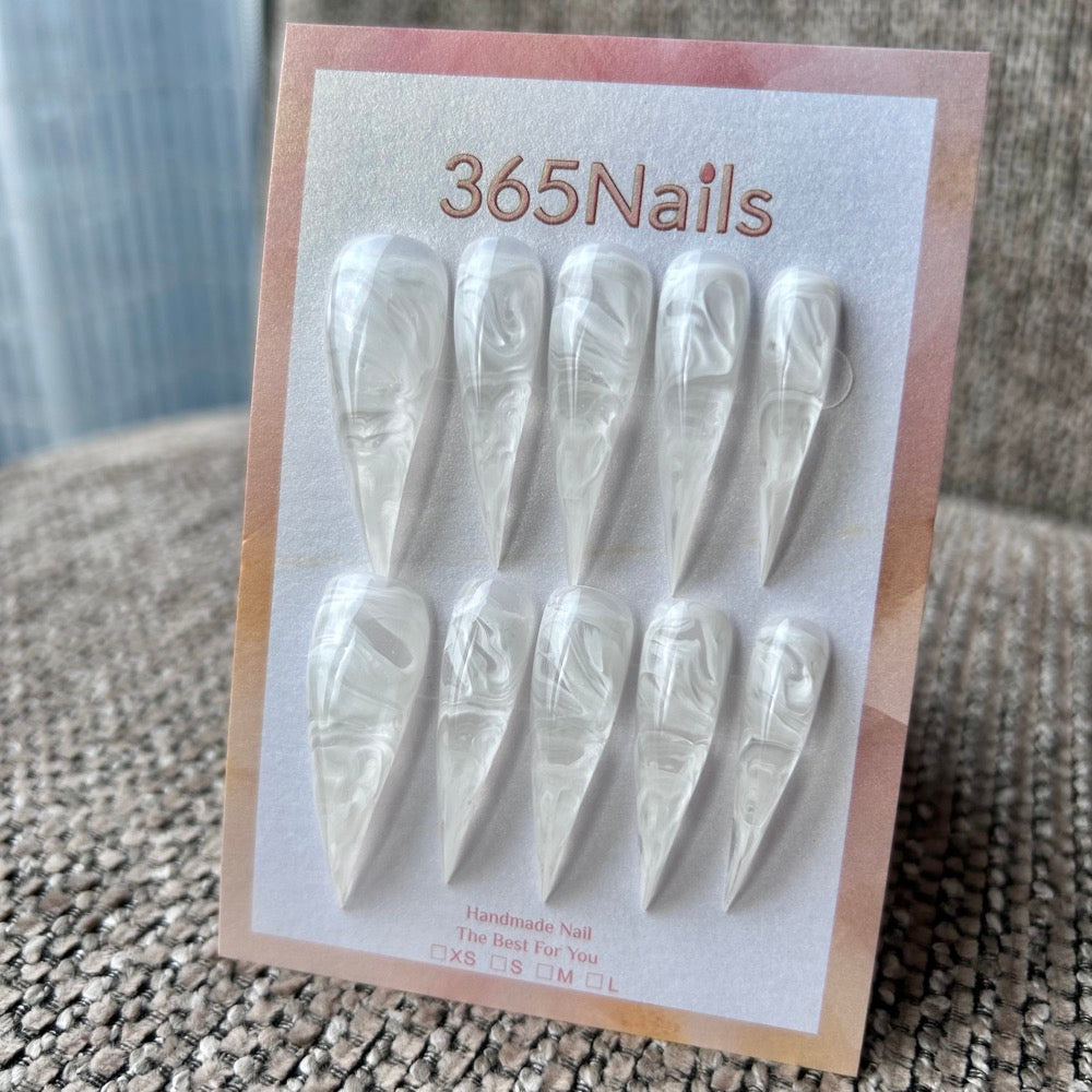 Clouded Milk Glass Dragon Claw Stiletto Press On Nails｜Sheer White Marble｜365Nails Premium Handmade Dragon Nail