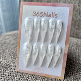 Clouded Milk Glass Dragon Claw Stiletto Press On Nails｜Sheer White Marble｜365Nails Premium Handmade Dragon Nail