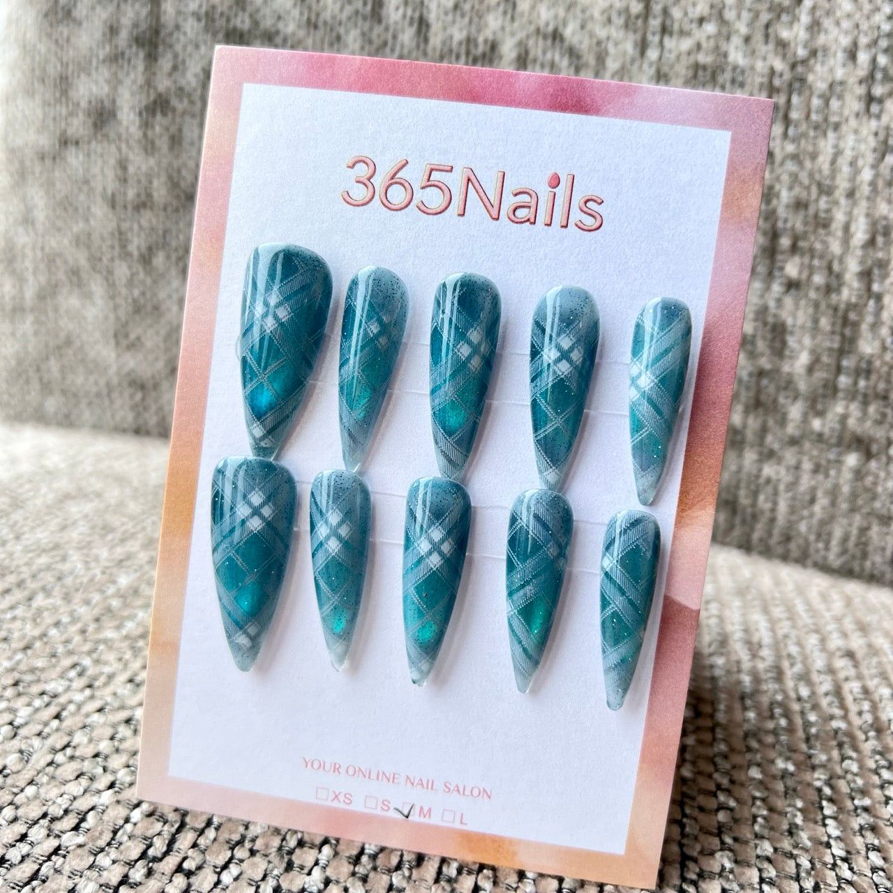 365Nails: "Deep Sea Plaid Cat-Eye" – handmade press-on nails (Gothic Punk/Street Cool)