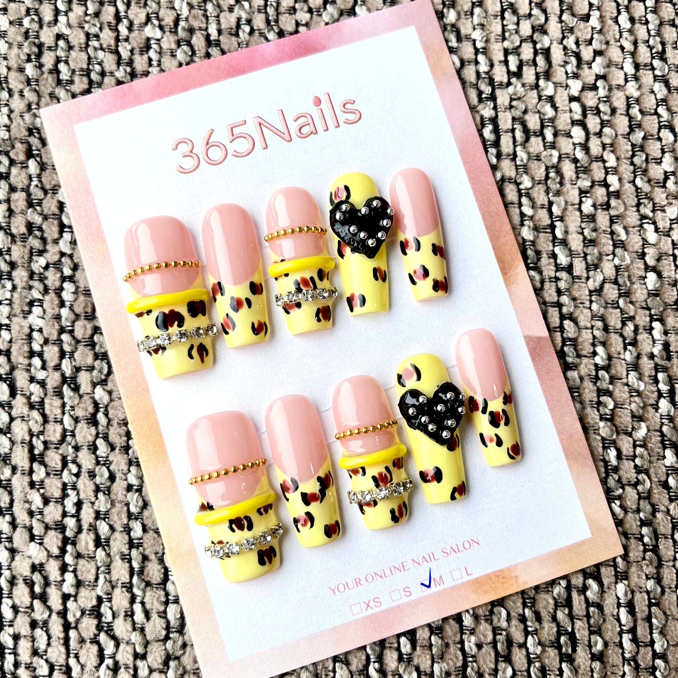 Wild Bloom: "Yellow Leopard Heart" – Long Coffin Press-on Nails