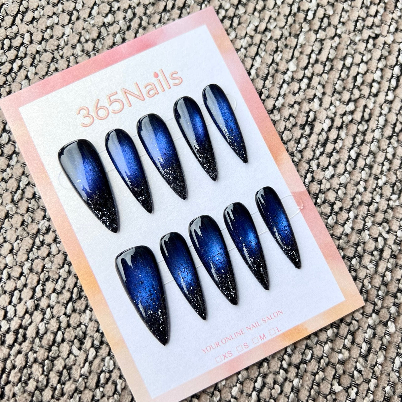 Cosmic Fatale: "Midnight Galaxy Glow" – Long Sharp Stiletto Handmade Press On Nails
