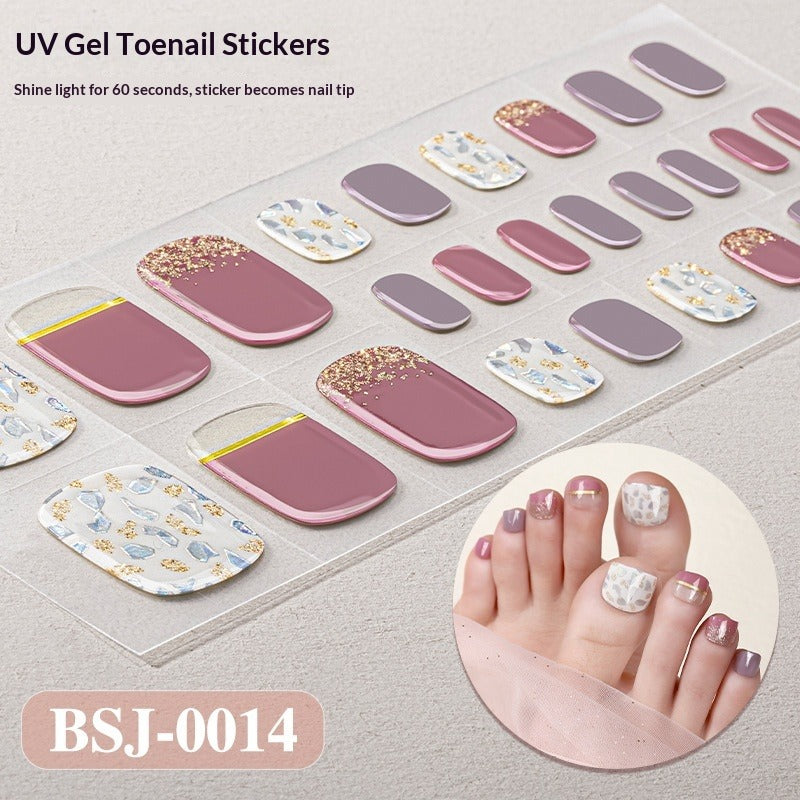 Semi-Cured Gel Nail Strips Toe Nails French Style Soft Pink Glossy Set (MOQ=3)
