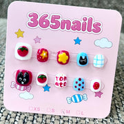365nails: "Kitty's Garden Market" – 3D Character & Tomato Handmade Short Square Nails