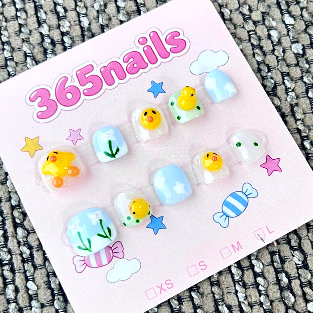 365nails: "Sunny Chick" – 3D Animal & Floral Handmade Short Square Nails