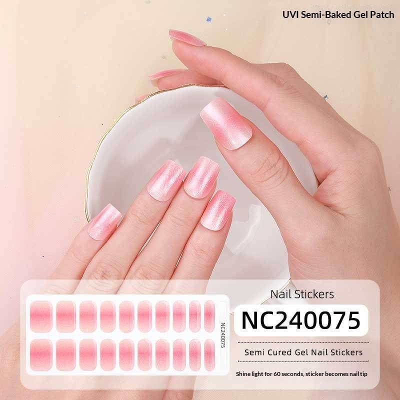 Semi-Cured Gel Nail Strips French Gradient Glitter Glossy Design(MOQ=3)