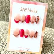 365nails: "진홍빛 크러시" – 레오파드 프린트 & 프렌치 팁 수제 아몬드형 네일