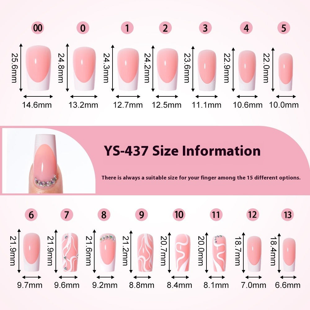 Press on nails Advanced Sense  French White Powder with Drill Finished Wearable Nail Removable Prefabricated Patch Nail Art