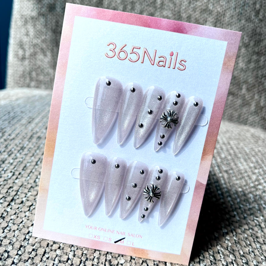 365nails: "Chrome Cross Stiletto" – Handmade Long Sharp Stiletto Nails