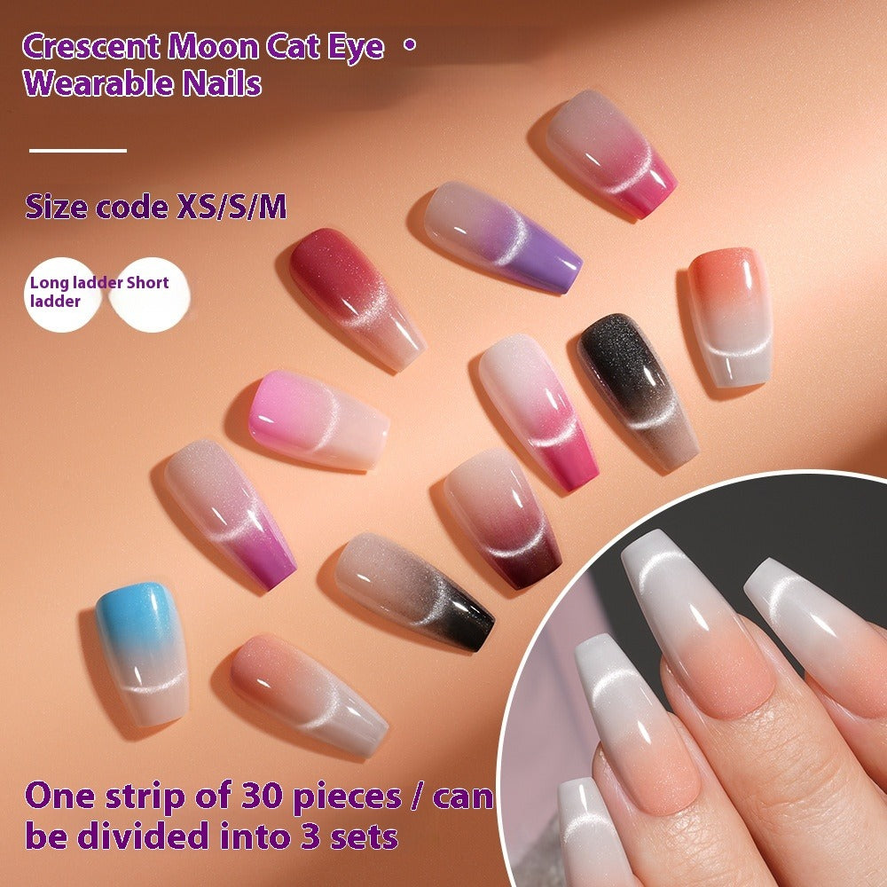 New press on nails Advanced Sense Crescent Cat Eye Prefabricated Short Ladder Nail 30 pieces Removable Nail Art False Nail Pieces