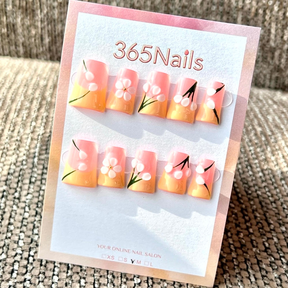 "Peach Blossom Gradient" - Wholesale Ultra-Soft Flexible Fit Handmade Nails (MOQ=100)