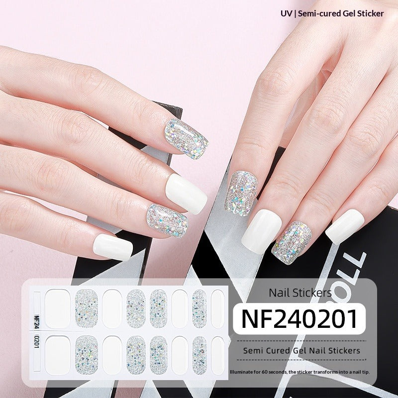 Semi-Cured Gel Nail Strips Colorblock Solid Glitter Glossy Design (MOQ=3)