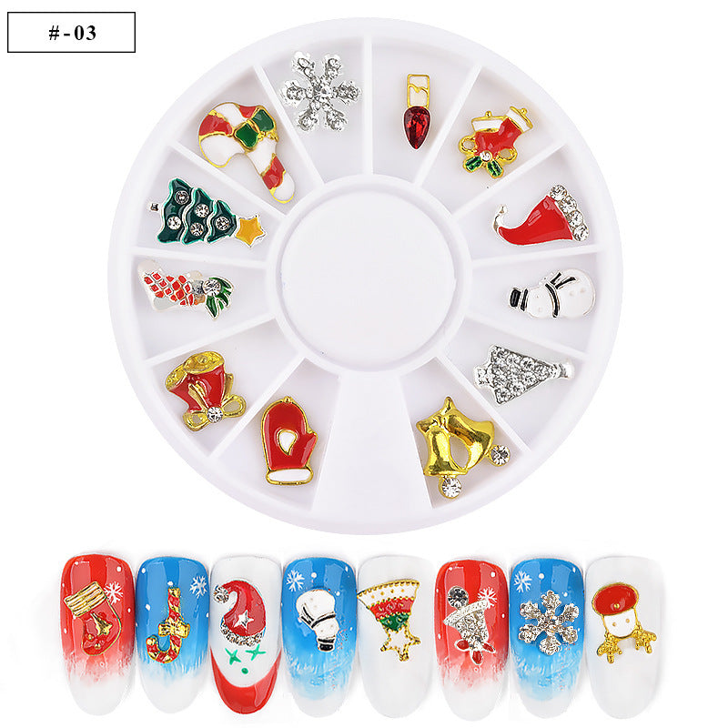 Christmas Alloy Nail Charms – Festive 3D Metal Decorations in 12-Grid Wheel (MOQ=3)