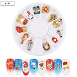 Christmas Alloy Nail Charms – Festive 3D Metal Decorations in 12-Grid Wheel (MOQ=3)