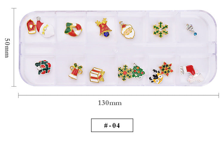 Christmas Alloy Nail Charms – Festive 3D Metal Decorations in 12-Grid Wheel (MOQ=3)