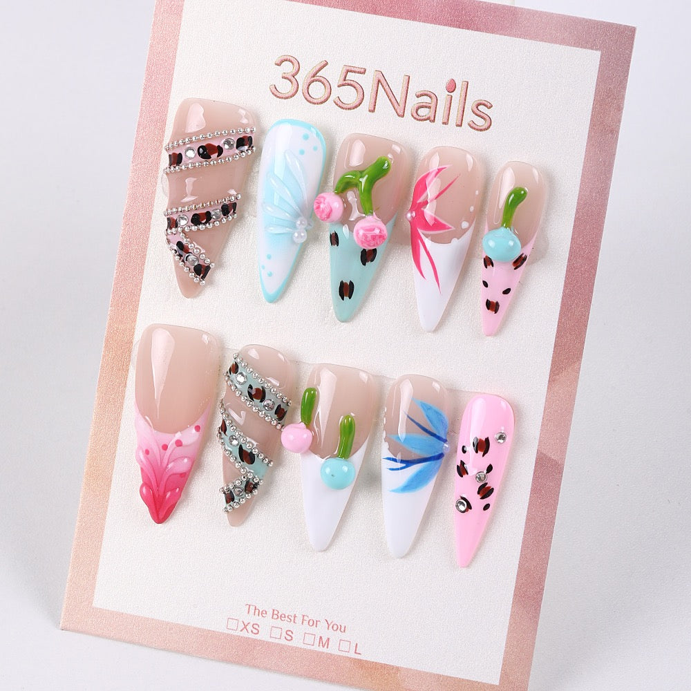 Uñas postizas 3D de gel con diseño veraniego "Gelato Mix" de 365Nails.