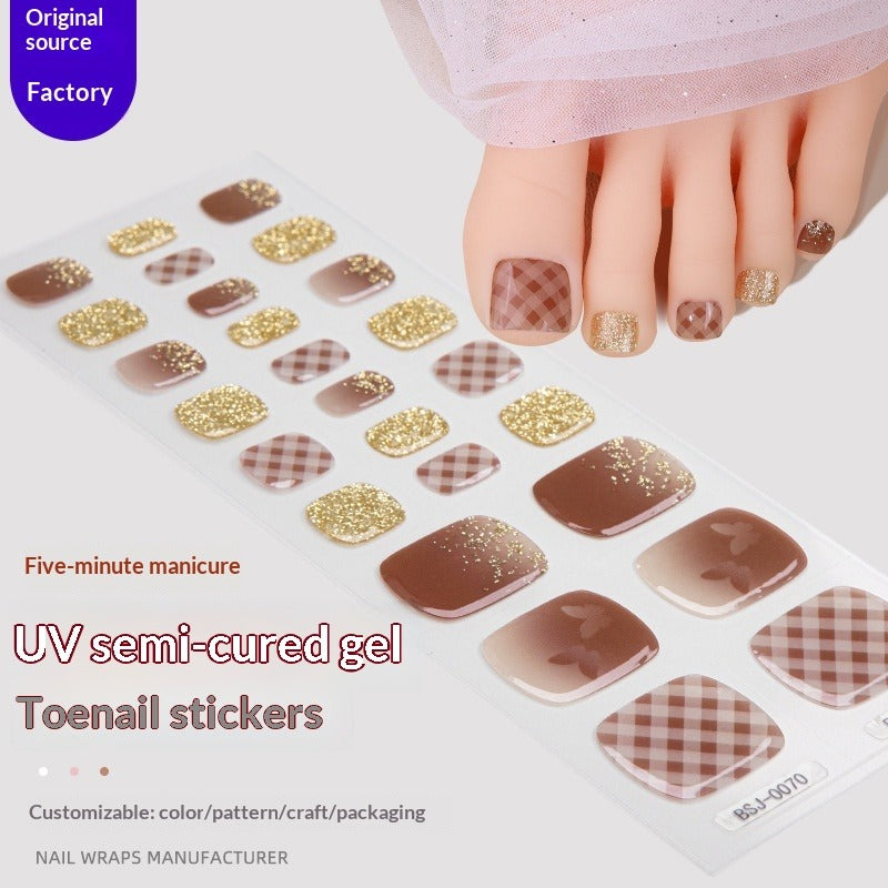 Semi-Cured Gel Nail Strips Elegant Brightening Glossy Toe Style (MOQ=3)