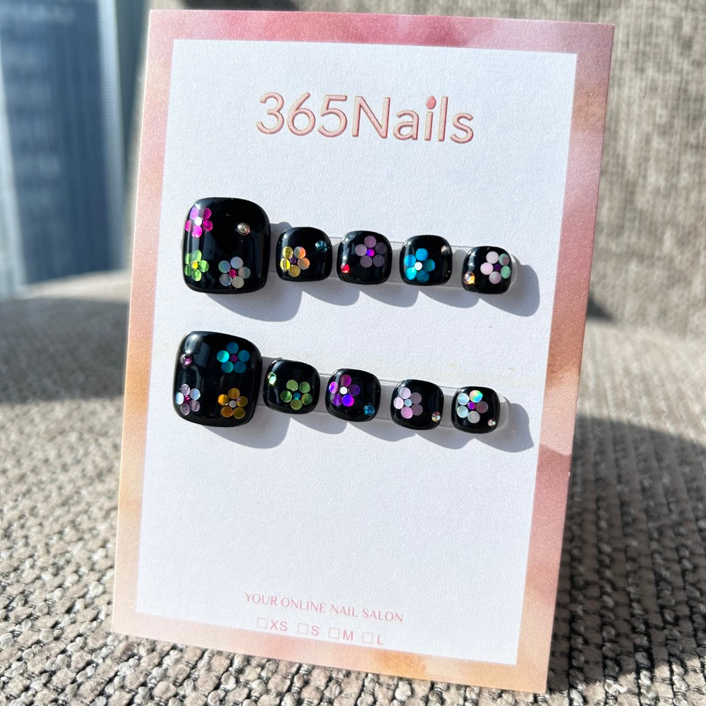 365nails: "dark floral pop" – handmade press-on toenails / pedicure