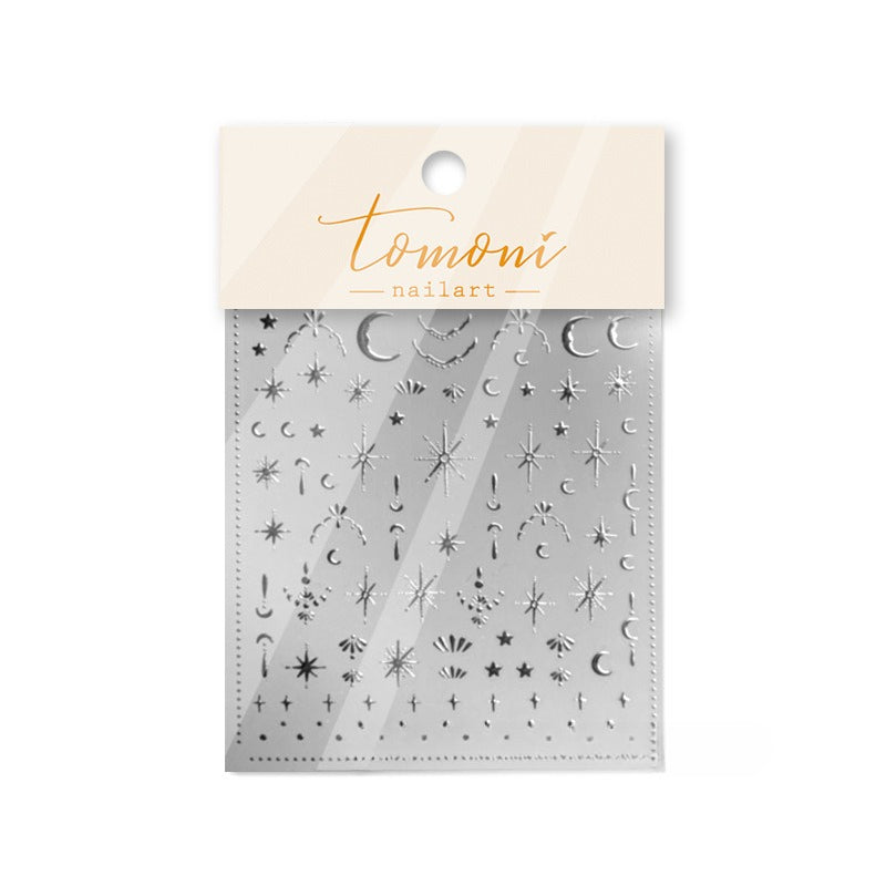 Gold & Silver Celestial Nail Stickers – 3D Embossed Star & Moon Set