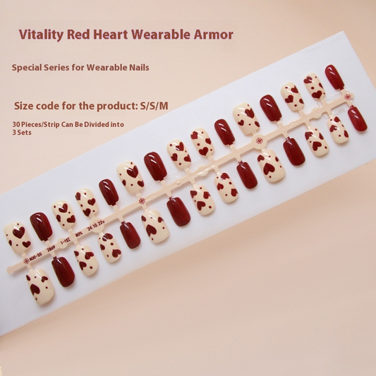 Nail Tips  prefabricated nail red sweet love short fashion girl white versatile detachable press on nails ｜365nails