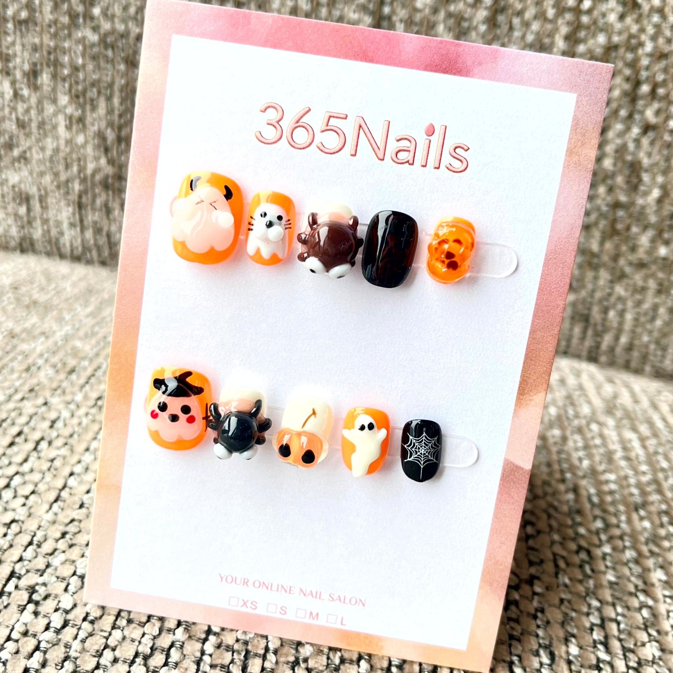365nails: "Midnight Mischief" – 3D Spooky Cute Handmade Short Nails
