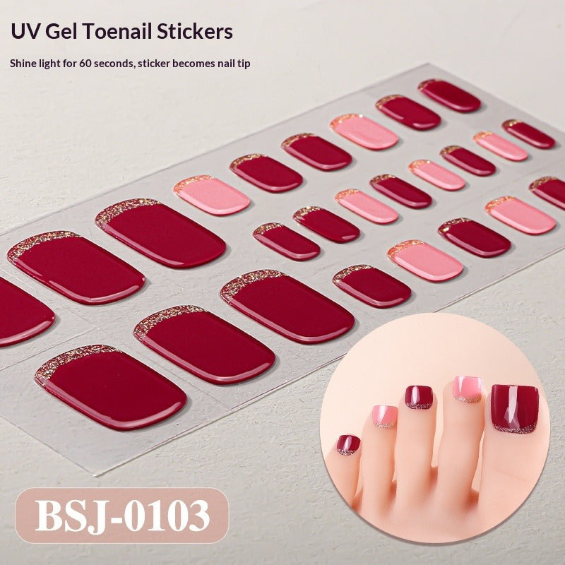 Semi-Cured Gel Nail Strips Toe Nails Pure Color Glitter Glossy Set (MOQ=3)